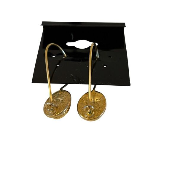 Elegant Vintage Stamped Antiqued Gold Tone Tigers Eye Drop Earrings. - Picture 5 of 7